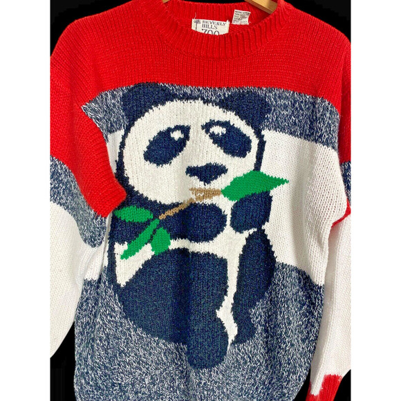 Panda Bear Sweater Size L Beverly Hills Zoo 80s Chunky Knit Asian Style Vintage - Picture 3 of 8